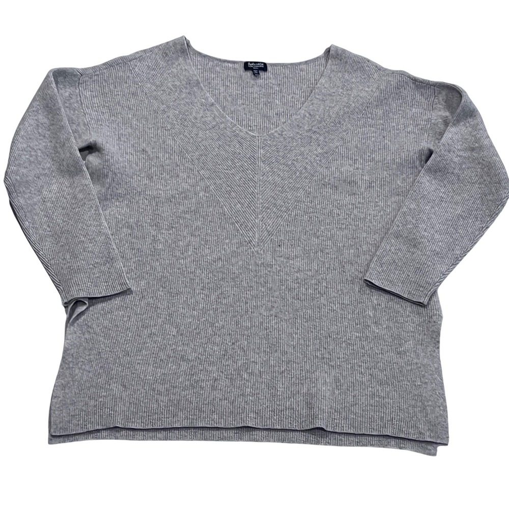 Splendid Pure Cashmere V‎ Neck Ribbed Sweater Light Gray Oversized Small